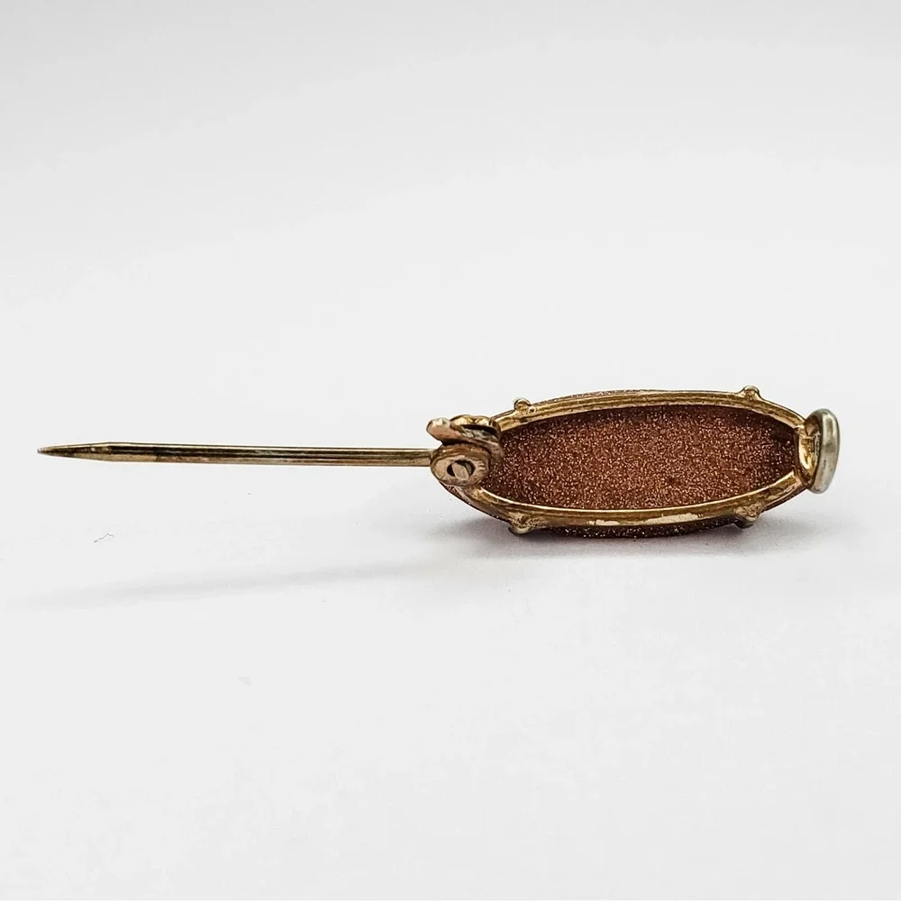 Vintage Goldstone Brooch Pin Small Gold Tone Simple Design